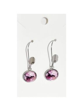 Handmade Purple Watercolor Cabochon Dangle Drop Earrings